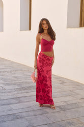 Blushing Petal Maxi Dress Red