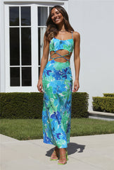 RUNAWAY Stelani Midi Dress Blue Floral