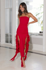 LIONESS Rendezvous Strapless Dress Red