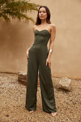 Let's Talk Business Strapless Jumpsuit Khaki