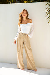 LIONESS Slouched Tie Up Pants Latte