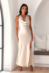 Golden Stars Satin Maxi Dress Champagne