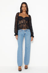 Romantic Story Lace Crop Top Black