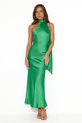 Glistening Star Satin Maxi Dress Green