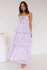 Spring Flower Strapless Maxi Dress Lilac