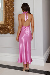 Pippa Satin Halter Midi Dress Purple