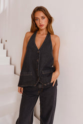 LIONESS Hills Halter Top Charcoal