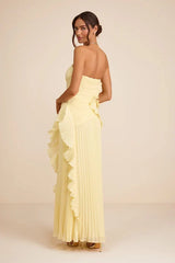 Brylee Light Yellow Pleated Ruffled Maxi Dress
