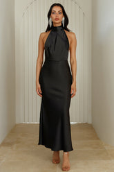 Luxurious Lady Satin Maxi Dress Black