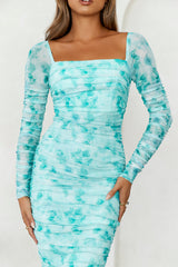 Flicking Pics Long Sleeve Mesh Midi Dress Green