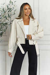 No Winter Blues Faux Leather Jacket Beige