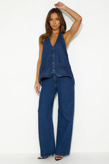 LIONESS Hills Halter Top Dark Denim