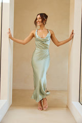 Sipping Champagne Satin Maxi Dress Sage