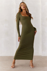 BASE  Embrace Shape Long Sleeve Maxi Dress Army
