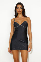 Silk Dreams Satin Mini Dress Black