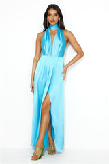 Exciting Event Satin Maxi Dress Blue