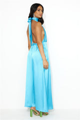Exciting Event Satin Maxi Dress Blue