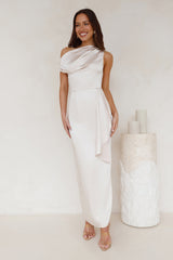 Satin Whisper Off Shoulder Maxi Dress Champagne