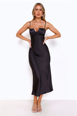 The Formal Soirée Satin Midi Dress Black