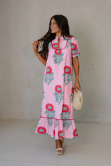 Presley Floral Midi Dress-Pink