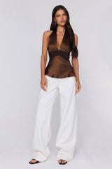 Too Styled Halter Satin Top Brown