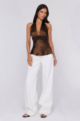Too Styled Halter Satin Top Brown
