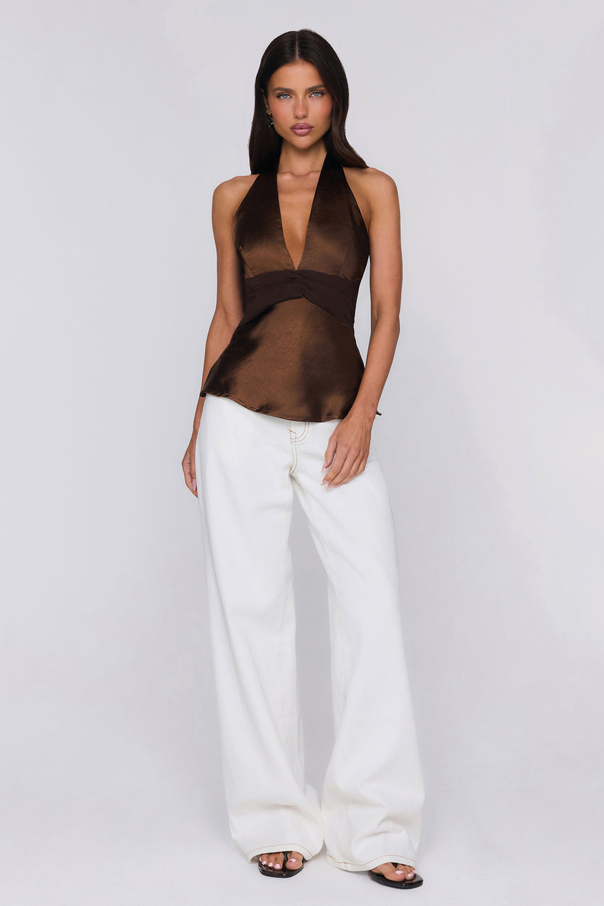 Too Styled Halter Satin Top Brown