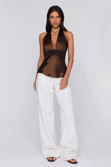Too Styled Halter Satin Top Brown