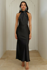 Luxurious Lady Satin Maxi Dress Black