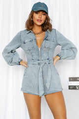 Love On Top Denim Romper Blue