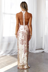 DEAR EMILIA Ethereal Entrance Maxi Dress Gold Sequin