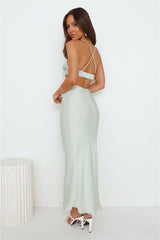 Magic In Her Vibe Satin Maxi Dress Sage