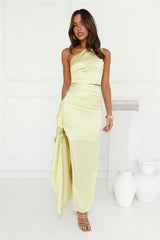 Beauty In The Spotlight Satin One Shoulder Crop Top Lime