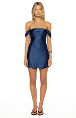 Zoella Tall Fit Navy Off The Shoulder Mini Dress